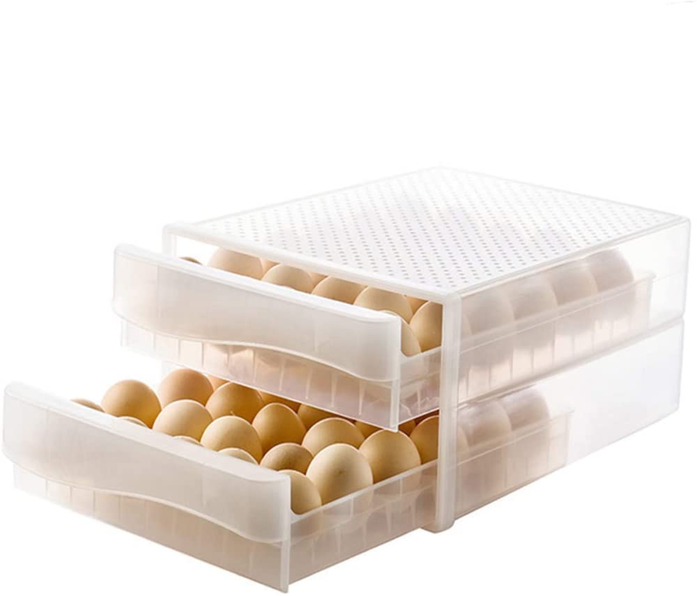 Bandeja de plástico para huevos, Caja for Huevos 60 Compartimentos Doble Cajón Apilable