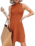 Chang Yun Women's Sleeveless Turtleneck Sweater Dresses 2025 Casual Knit Pullover Sweaters Dressy Bodycon Tank Mini Dress Orange