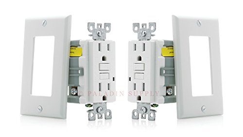 Paladin 15A Tamper Resistant GFCI GFI Receptacle Outlet w/Wallplate & LED Indicator - UL Certified, White, 15 Amp 125v (2 Pack)