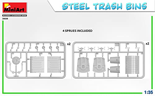 Miniart 1:35 - Steel Trash Bins, Grey, Small - Image 4