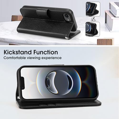 Étui iPhone 16e Arae en texture litchi noir avec protection RFID premium