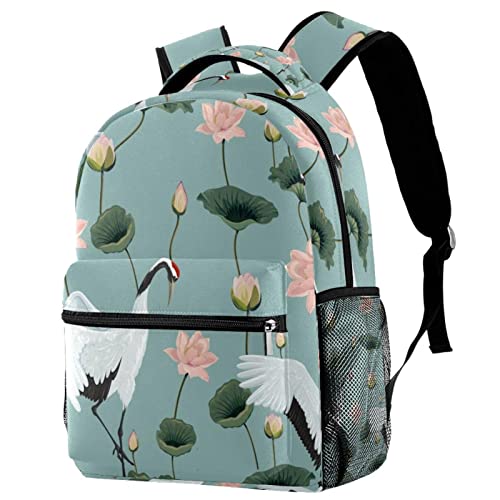 Sacs à dos pour livres d'école grues et lotus style japonais
