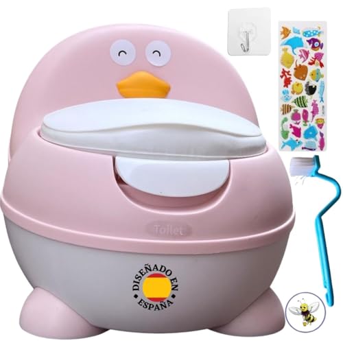 Orinal para bebes Pingüino Rosa | Orinal Bebe para aprender a ir al baño | 18 Meses - 2 Años | Comodo Seguro y Divertido | Base Antideslizante
