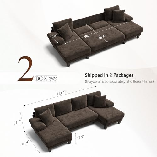 Image of Txtin's Sleeper Sofa with Pull Out Couch Bed | 112 Inch Couches for Living Room | U-Shaped Convertible Sofa Bed | Chenille Brown