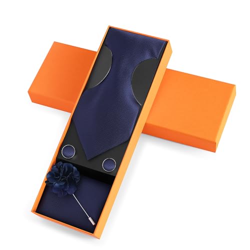 Image of Solid Color Ties Set Men Handkerchief Cufflinks Brooch 3.15 inches Classic Formal Necktie Pocket Square Set