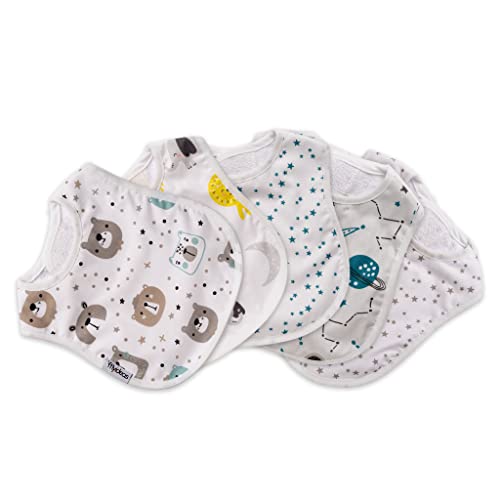 FlyIdeas 5-teiliges Baby Lätzchen-Set – Wasserabweisende Klettlätzchen aus 100% Baumwolle – Weich, Waschbar & Hypoallergen – Perfekt für Babys & Kleinkinder