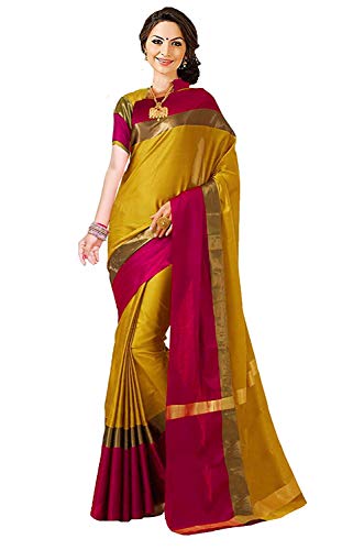Image of PerfectBlue Women's with Blouse Piece Saree (VisvaVariation Lightgreenbrown Free Size)