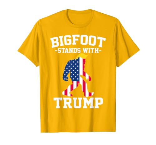 Bigfoot Stands with Trump 2024 Elections T-Shirt, Men, Golden Yellow, X-Large