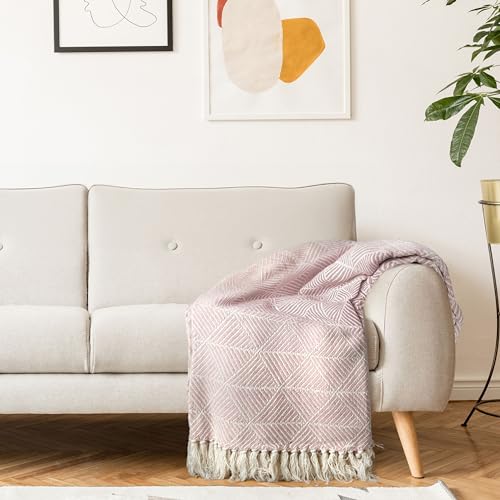 Emma Barclay Throw Blanket For Sofas Bed Extra Large Recycled Cotton Throws For Settees In Blush Pink Throw Scandi Woven Blankets - Zahra Collection 70" x 100" (178cm x 254cm) Blush Pink - Cosy Home Interiors Emma Barclay Throw Blanket For Sofas Bed Extra Large Recycled Cotton Throws For Settees In Blush Pink Throw Scandi Woven Blankets - Zahra Collection 70" x 100" (178cm x 254cm) Blush Pink - Image 5