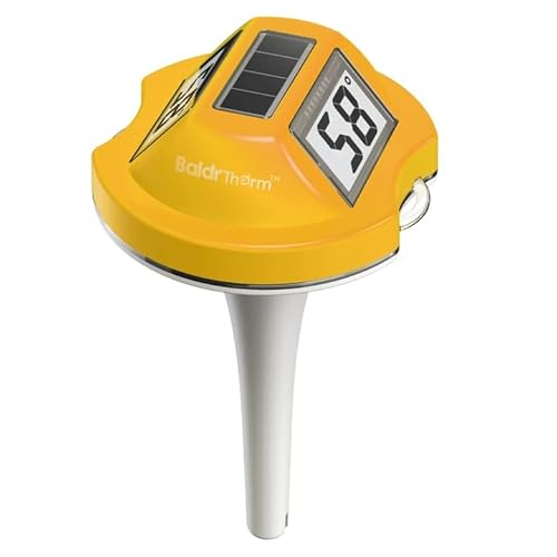 BaldrTherm Floating Pool Thermometer, Swimming Pool Thermometer Digital Solar, High Accurate, Anti-Fog Dual-Sided Display Screen for Babybath, Spas & Aquariums (Yellow)
