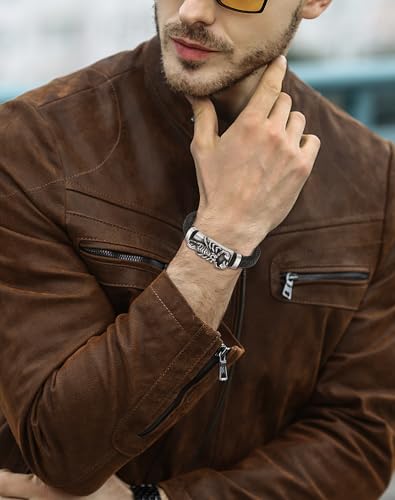 Pulsera hombre cuero con acero inoxidable bañado en oro 18K miniatura 3