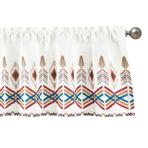 VOGOL Bohemian Valance Curtains, Bright Color Retro Feather Print Faux Linen Window Treatment, Thick Fabric Kitchen Valance for Home Decor, 52 x 18, 1 Panel