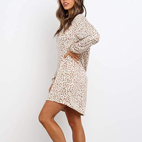 Startview Ladies Womens Long Sleeve O-Neck Leopard Printed Dress Evening Party Dress