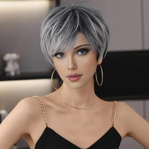 MIMAN Short Grey Wigs for Women Pixie Cut Wig