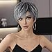 MIMAN Short Pixie Hair Toppers for Women Grey Fluffy Covering Hairpieces with Bangs Synthetic Pixie Topper for Thinning Hair Natura Looking Clip In Hairpieces