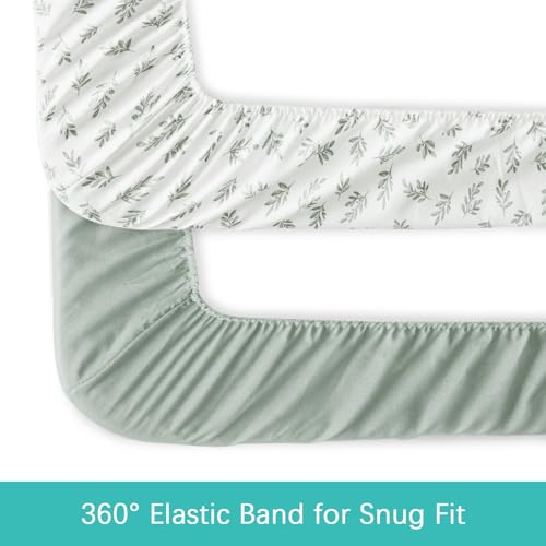 Mini Crib Sheets 4 Pack for Baby Boys & Girls, Neutral Mini Crib Sheet Fitted 38'' x 24'' for Standard Mattress, Ultra Soft Material Baby Mini Sheet, Aqua Leaf