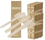 Set cubiertos (250 sets) ecológicos 4 en 1 Incluye 250 tenedores-250 cuchillos-250 cucharas-250 servilletas, certificado FSCTM. cuchara, tenedor, cuchillo y servilleta de papel en color kraft.