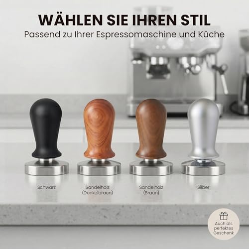 Foto von scarlet espresso | Kaffee Tamper »Perfetto« – Espresso Tamper auf 35 lbs Anpressdruck kalibriert, Edelstahlbasis & aluminium Griff – Kaffeestampfer für gleichmäßige Extraktion – 53 mm