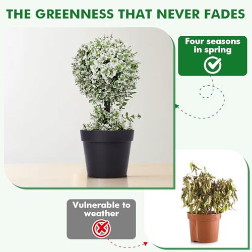 Mini arbre topiaire artificiel premium avec feuillage dense blanc