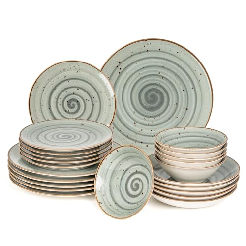 Geschirrset 24-teilig aus Porzellan für 6 Personen | Tiefe...