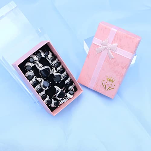 Gzwhd Jewelry Set Gift For Women Girl, Black Waterdrop Created Spinel, Party Prom Jewelry, Silver-Tone Earrings Necklace Bracelet Open Ring, Birthday Gifts For Best Friends Sister Mom #TOP4