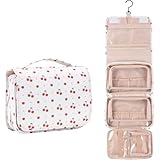 VEXTROFORT Toiletry Bag for Women, Large Hanging Travel Makeup Bag Water-resistant for Toiletries/Cosmetics/Brushes (Beige cherry)