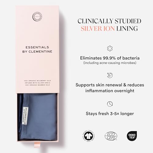 Image of Clementine Sleepwear Essentials Organic King Size Pillowcase Blue Lagoon | Two-Tone Bamboo and Silver Ion Silk for Acne-Prone Skin, Anti-Aging, and Hydrated Hair and Skin