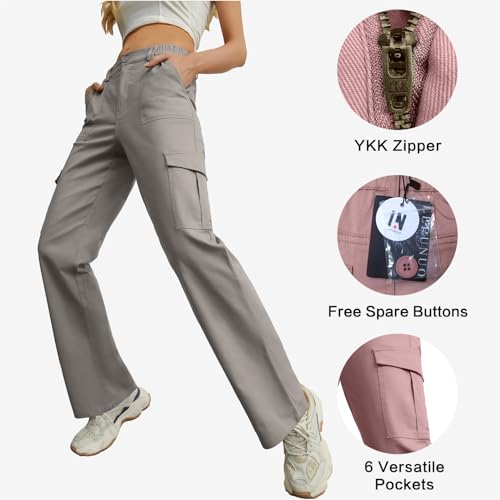 Lepunuo Cargo Pants for Women High Waisted Casual Pants Baggy Stretchy Wide Leg Y2K Streetwear with 6 Pockets Gray — view 4