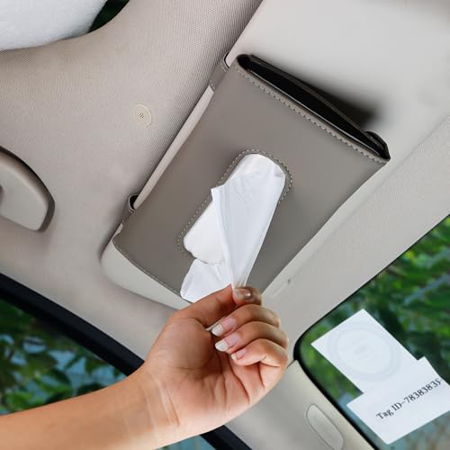 Robustt Car Tissue Box Holder - Pack of 1 (Grey) | Reusable Tissue Box for Car | PU Leather | Adjustable Strap | Versatile Design | Easy to Use
