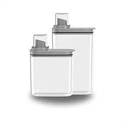 KIT DISPENSER AMACIANTE SABAO EM PÓ FLOW 2,3L E1,5 BRANCO CINZA BEJE FECHADO LAVANDERIA LAVABO MÁQUINA DE LAVAR COM DOSADOR (CINZA)