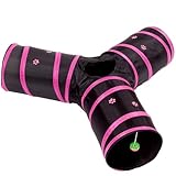 Prosper Pet Cat Tunnel - Collapsible 3 Way Play Toy - Interactive Tube Toys for Rabbits, Kittens, and Dogs - Black/Pink