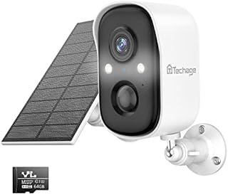 Techage Solar Security Cameras Wireless Outdoor,1080p HD Battery Powered WiFi Outdoor Camera,64G-SD, AI Detection, Color Night Vision, Spotlight Siren, 2-Way Audio, Cloud/SD Storage