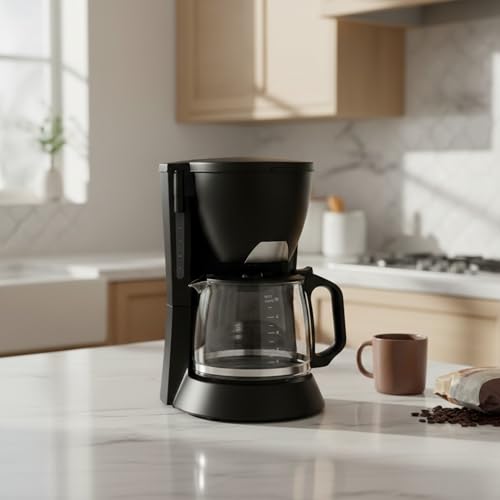 Image of 𝓓rumstone Electric Drip Coffee Maker 10 Cup Capacity, Black Finish, Glass Carafe with Handle, Automatic Brewing System, Keep Warm Function & Compact Design for Daily Use