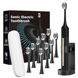 Sonic Electric Toothbrush with 10 Brush Heads for Adults and Children, Up to 30 Days on a Single Charge, 5 Modes, Built-in 2-Minute Smart Timer, IPX8 Waterproof Electric Toothbrush (Black)