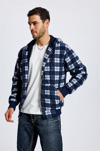 Image of TanBridge Plaid Flannel Hoodie Sherpa Fleece Lined Shirt Jacket Cotton Hoodies Zip Up Winter Warm Coat