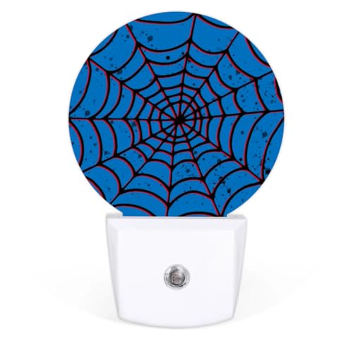 Image of Blue Spider Web Plug-in Led Night Light with Auto Dusk to Dawn Sensor for Boys Girls Room Decor, Wall Lamp Nightlights for Hallway,Bedroom, Kids Room, Kitchen, Stairway, (0.5W, 2 Pack)
