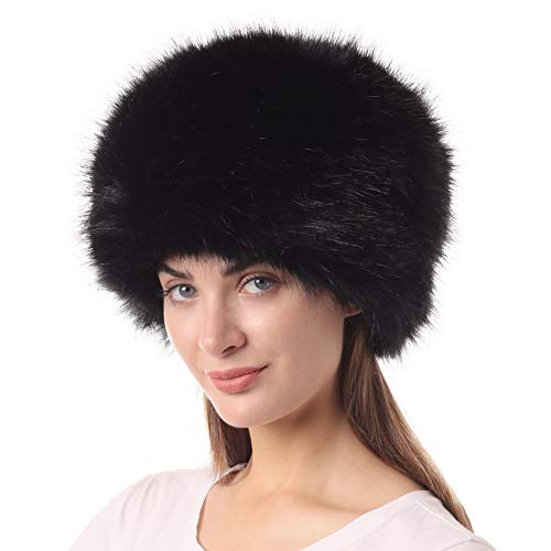 La Carrie Women's Faux Fur Hat For Winter With Stretch Cossack Russion Style White Warm Cap(Black) #TOP4