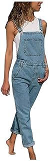 AFFGEQA Jumpsuit Women's Dungarees Denim Overalls Retro Jeans Bib Trousers Suit Denim Overall Straight Leg Ripped Long Sleeveless with Pockets Playsuit - Blue - 14