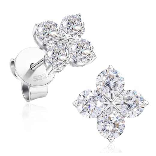 Lab Grown Diamond stud Earrings for Women, 0.8 CT 18K White/Yellow Gold Over 925 Sterling Silver Four Leaf Clover Stud Earrings, D Color VS1 Clarity Diamond Earring for Birthday Gifts
