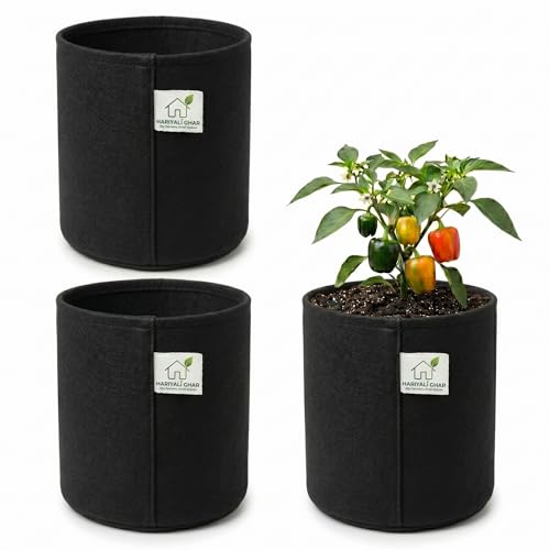 Image of 400 GSM Geo Fabric Round Grow Bags 24x24 Inch, Black Planting Bags for Terrace and Kitchen Gardening Pack of 3
