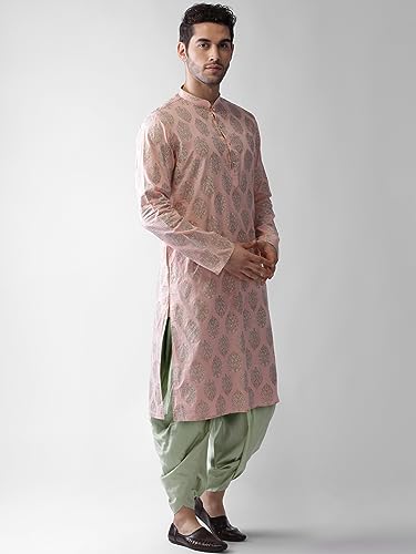 Image of KISAH Men's Kurta Dhoti Set, Cotton Blend, Printed Mandarin Colla Regular Fitr Long Sleeves