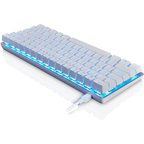 Image of Gaming Mechanical Keyboard Wired USB Metal Mechanical Blue Switch Computer Gaming Keyboard with Blue LED Backlit for Computer Gamers (Blue Switch, White)