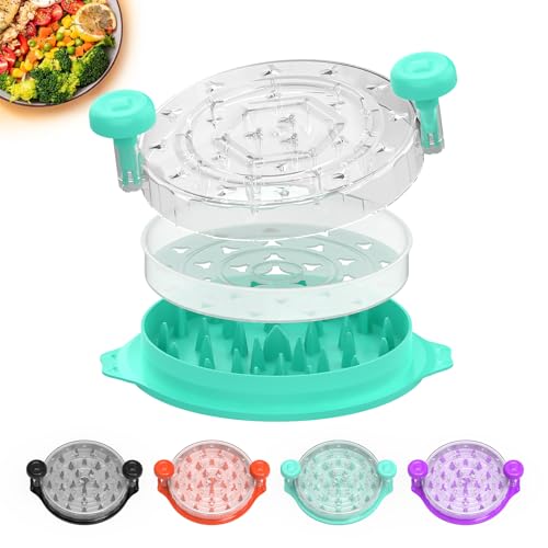 TQRR 10'' Pro Visible Chicken Shredder Tool Twist Large, BPA Free Handheld Meat Shredder with Removable Middle Tray, Anti-Slip Silicone Strip Shredder for Chicken Beef Breast Pork (Mint)