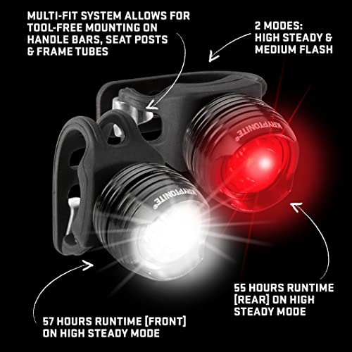 Kryptonite Bike Lights Front And Back, Comet F100 R100 Bright Led Bicycle Light Headlight And Rear Taillight Set, 2 Light Modes Runtime 61 Hours, Easy To Install Lights For Bike For Men Women #TOP2