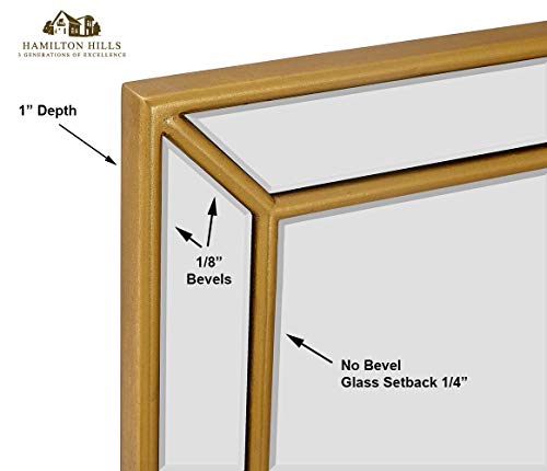 Hamilton Hills 24x36 Inch Gold Framed Beveled Wall Mirror | Large Decorative Bathroom & Home Accent, Horizontal/Vertical Hanging