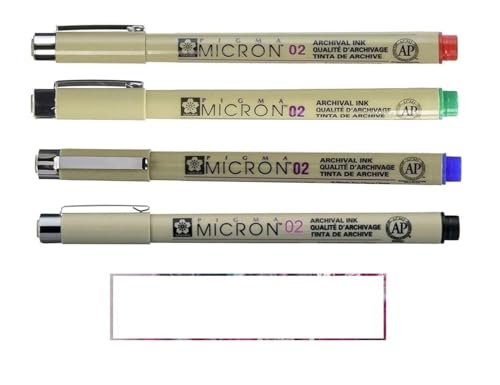 Sakura Pigma Micron 02 - Lote de 4 colores, rojo, verde, azul, negro, fabricado en Japan (Francia import)