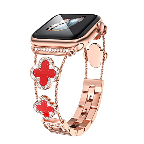 Image of Musk-MSKR Diamond Metal Bands Add Sparkle to Your Watch For Apple Watch Series 11 /10 /9 /8 /7 /6 /5 /4 /3 /2 /SE /Ultra Clover Simple and Stylish Compatible with 38mm40mm41mm42mm44mm45mm 46mm49mm Women's Wear