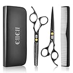 CIICII Hair Cutting Scissors Shears Kit, Professional Barber Haircut Scissors Set (6.7 Inch Hair Beard Hairdressing Trimming Haircutting Thinning Shears) for Men Women Hairdresser Home Salon (Black)