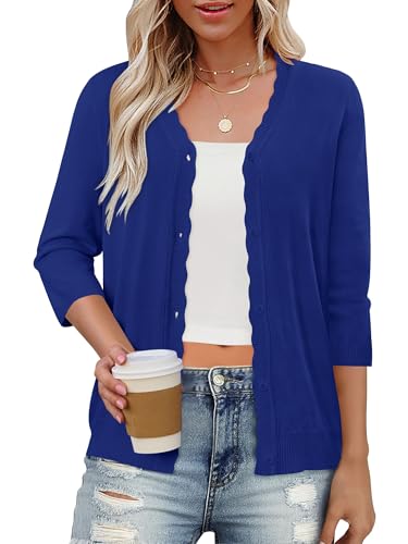 Cardigan Sweaters for Women Lightweight 3/4 Sleeve Sweater Sea Blue 2X
