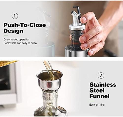 Oil dispenser bottle for kitchen, Olive oil bottles with drizzlers, Vinegar bottles, 500ml 4Pack glass soy sauce bottles with lids+Stainless steel funnel